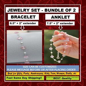 💖Minimalist SILVER PINK CRYSTAL WHITE PEARLS Bracelet & Anklet - Set, RC105